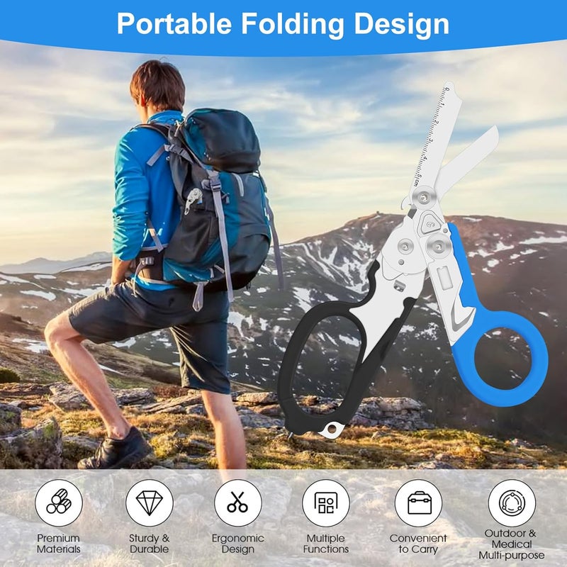 Lemasa 6-in-1 trauma shears - emergency responders, outdoor emergencies, medical staff, and outdoor camping, Gift box packaging with scissors storage K sheaths (blue-black) - Image 5